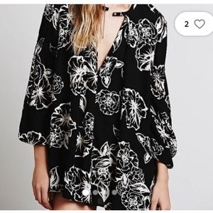 Free People Black Floral Tunic/Mini Dress